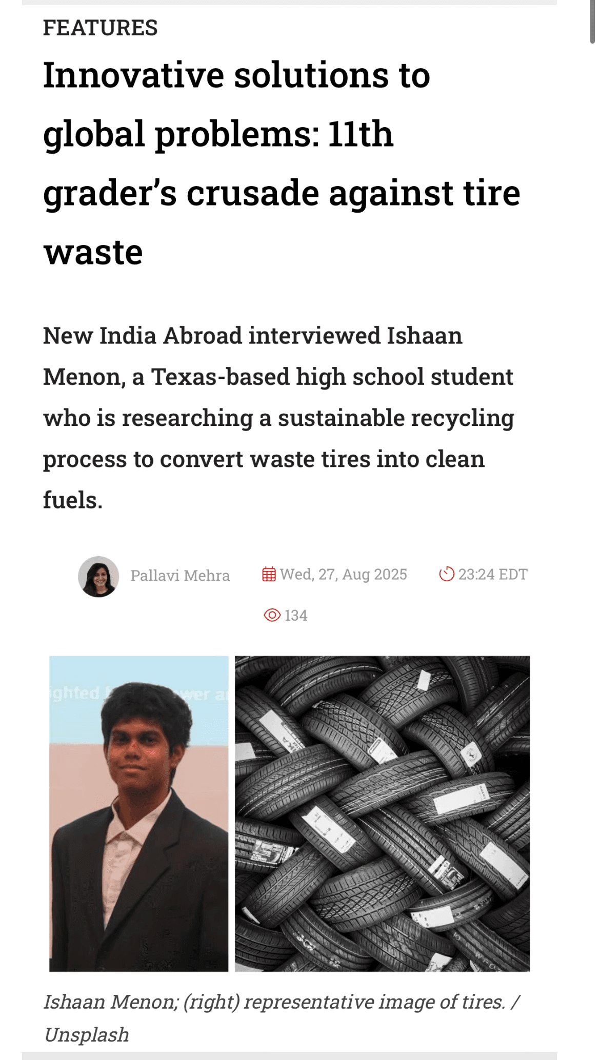 YRI student featured in the news