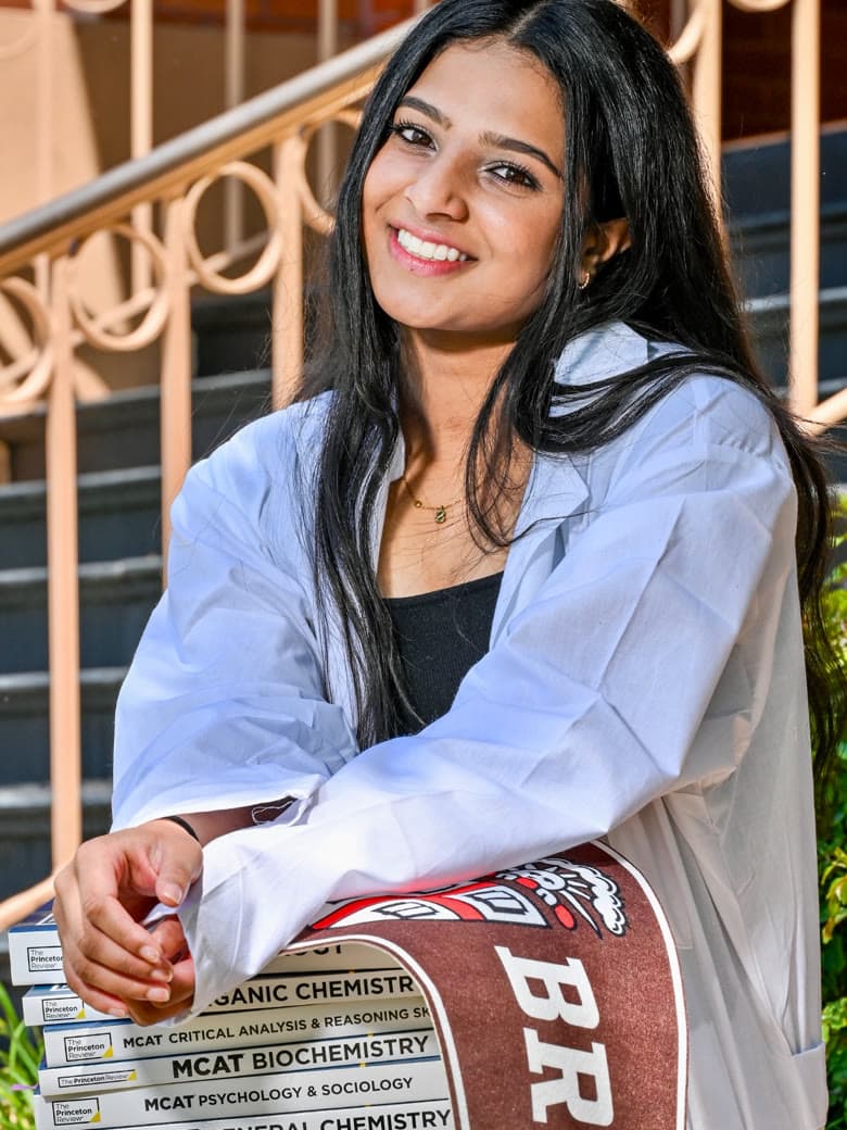 Sadaf Shireen with her Brown University pennant