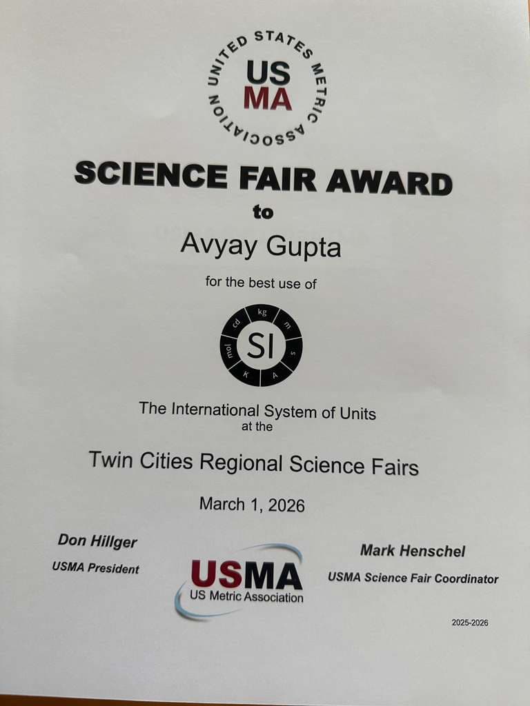 USMA special award for Best Use of SI Units